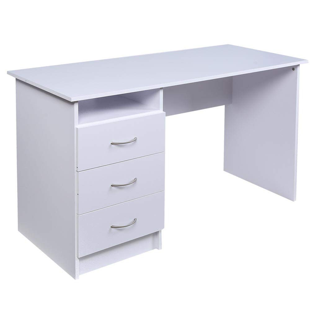 BAKAJI Scrivania con Cassettiera 3 Cassetti + Ripiano Aperto Tavolo da Lavoro Porta Pc Computer in Legno MDF Arredamento Casa Ufficio Cameretta Design Moderno Dimensione 120 x 51 x 72 cm (Bianco)