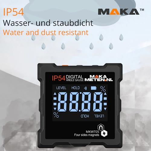 MAKA Digitale Neigungsmesser - Genauigkeit von 0,1° bis 0,2° - Magneten auf allen Seiten - Helles LCD-Display - 4x90° Neigungsmesser - Winkelmesser