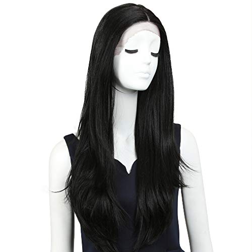 NOBLE Long Lace Front Wigs 31inches Natural Straight Hair Wig Curl End Middle Part Wig Ombre Wigs for Women (31inches, 1B)