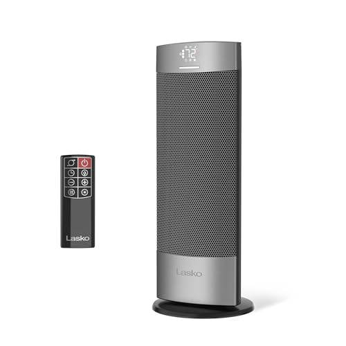 Lasko Ellipse Ceramic Tower Space Heater for Home with Tip-Over Switch, Child Lock, Thermostat, Wide Oscillation, Timer, Remote, For Bedroom, Office, Living Room, 18 Inches, 1500W, Silver, CT18951 by Lasko - Used condition - US$85.92