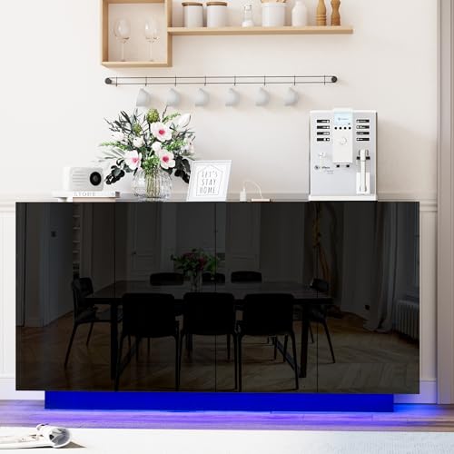 Anbuy Buffet Cabinet with LED Lights Sideboard with Storage Coffee Bar with Charging Station Buffet...