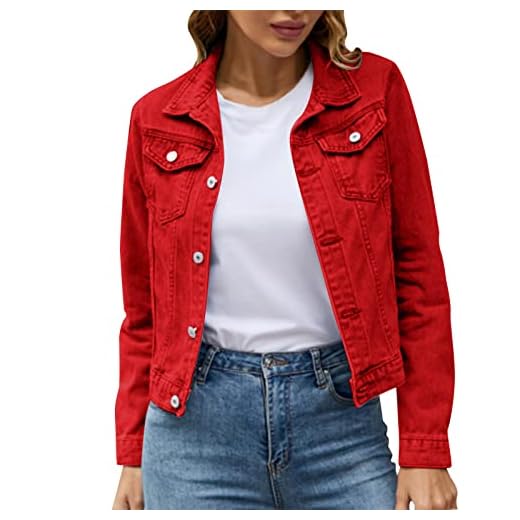 Veste En Jean Femme Courte, Blouson Moto Vintage-Manteau Femme Hiver Couleur Unie Jacket DéContractés Avec Boutonné Poches Ample Pour Le Travail Bureau D'Affaires Pas Cher Chic Jeans Blousons