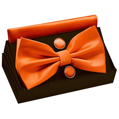 Image of GUSLESON Men's 3-pc Solid Color Bow Tie Gift Set - Double‑Fold Pre-Tied Bow Tie, Pocket Square, Cufflinks - Wedding Formal Party