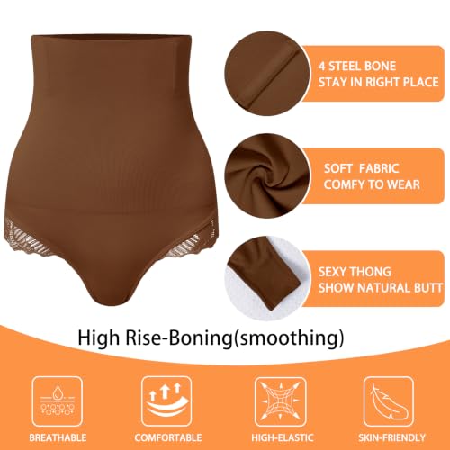 Image of Werena Tummy Control Thong Shapewear for Women High Waisted Body Shaper Panties Shaping Thong Girdle Underwear