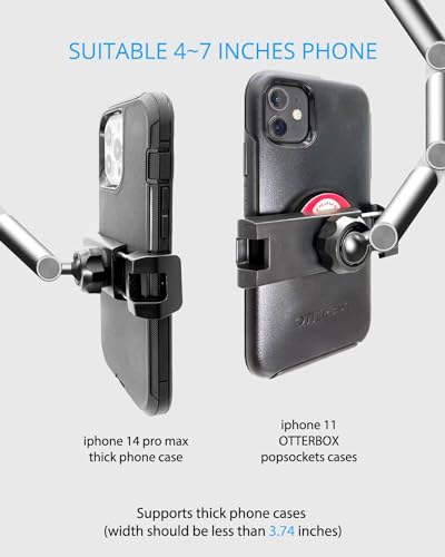 Image of Rear View Mirror Phone Holder Mount for Car, Aluminum Multi-Directional metal arms and 360-degree Rotatable Retractable, Auto Essentials Accessories Compatible with iphone android phones (Silver)