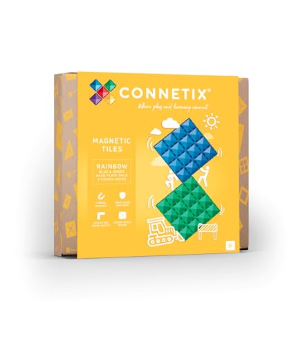CONNETIX Magnetic Tiles Rainbow Blue & Green Base Plate Pack, 2 Pieces