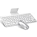 OMOTON Bluetooth Teclado y Ratón Inalámbrico con Soporte, Mini Combo de Teclado y Ratón Inalámbrico,Delgado y Compacto,Compatible con iPad y iPhone(Sistema iOS),Disposición QWERTY Español- Plata