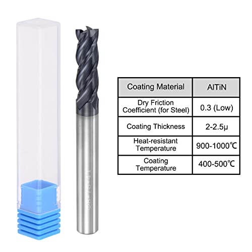 Image of uxcell Square Nose End Mill, 8mm Tip Dia Solid Carbide AlTiN Coated CNC Router Bits 4 Flute Spiral Milling Cutter HRC45 with 8mm Shank 75mm (3-inch) Length