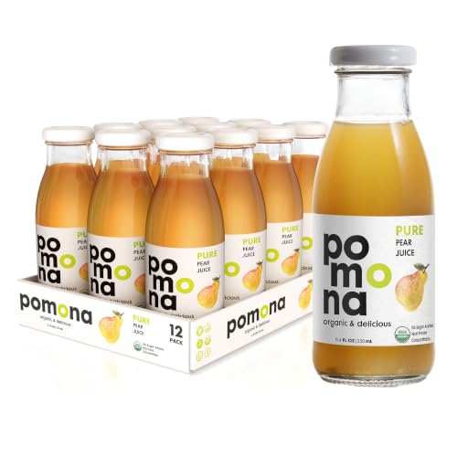 Pomona Organic Pear Juice, Cold Pressed Usda Organic Juices, Pears And Lemon Juice, No Added Sugar, Not From Concentrate, Vegan, Kosher, Non Gmo, Pasteurized, 8.4 Oz Glass Bottles