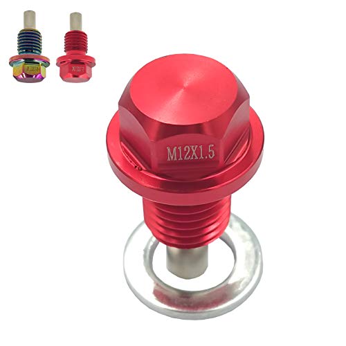 Moonlinks Magnetic Oil Drain Plug M12x1.5 For Most BMW, Ford,Red Magnetic Sump Drain Nut Oil Drain Repair Bolt For All Other Car Models With 12x1.5 Threaded (M12x1.5, Red)