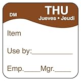 DayMark DissolveMark Day of the Week Trilingual Dissolvable Label, THU, Item/Use By/Emp/Mgr, 1