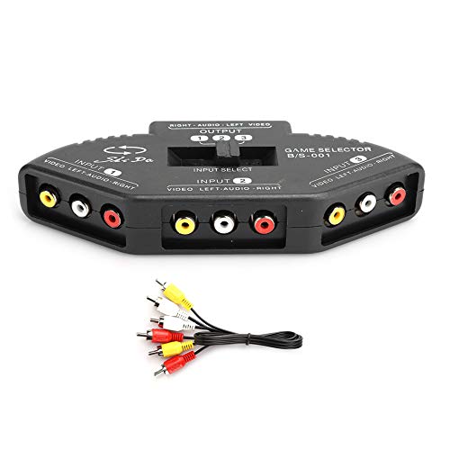 Socobeta RCA Splitter 3 en 1 Salida Audio Video Converter Selector de Interruptor con Cable AV para DVD VCD VCR(Negro)