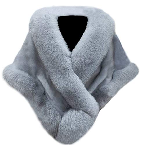 Women's Soft Long Faux Fox Fur Shawl Wrap Bridal Winter Shrug White