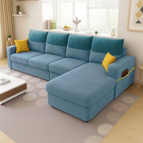 Image of Furny Tokiaa 6 Seater Fabric RHS L Shape Sofa Set (Sky Blue) | Soft Velvet Fabric | Modern Design | Comfortable Seating | Living Room Furniture