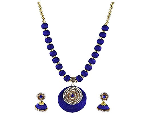 Silk Necklace Set with Round Pendant and Earrings