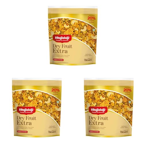 Image of Bhujialalji Dry Fruit Extra 150g - 20% Dry Fruits Guranteed|Namkeen Crispy Healthy snack with sweet cornflakes & spicy potato sticks with richness of cashew and raisins (Pack of 3)