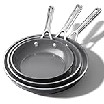 naturepan Diamond-Titanium Ceramic Nonstick Frying Pan Set, 3-Piece (20, 24 & 28cm), PFAS & PTFE & PFOA Free, Stainless Steel Handle, Dishwasher/Oven Safe, Grey