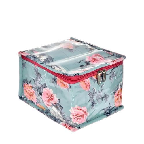 Jewellery Storage Organizer | Jewelry Storage Case for Rings, Earrings & Necklace | Zipper Locker 10 Pouches Travel Jewellery Storage Boxes | Small Flower Printed - Green-image-16