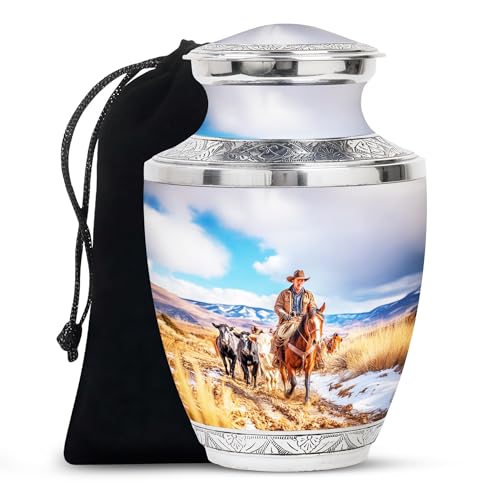 Image of Cowboys Urn for Ashes Decorative Urns for Ash 10 Inch Large | Decorative Urns for Ash, Urns for Human Ashes Large, Human Remains Urn