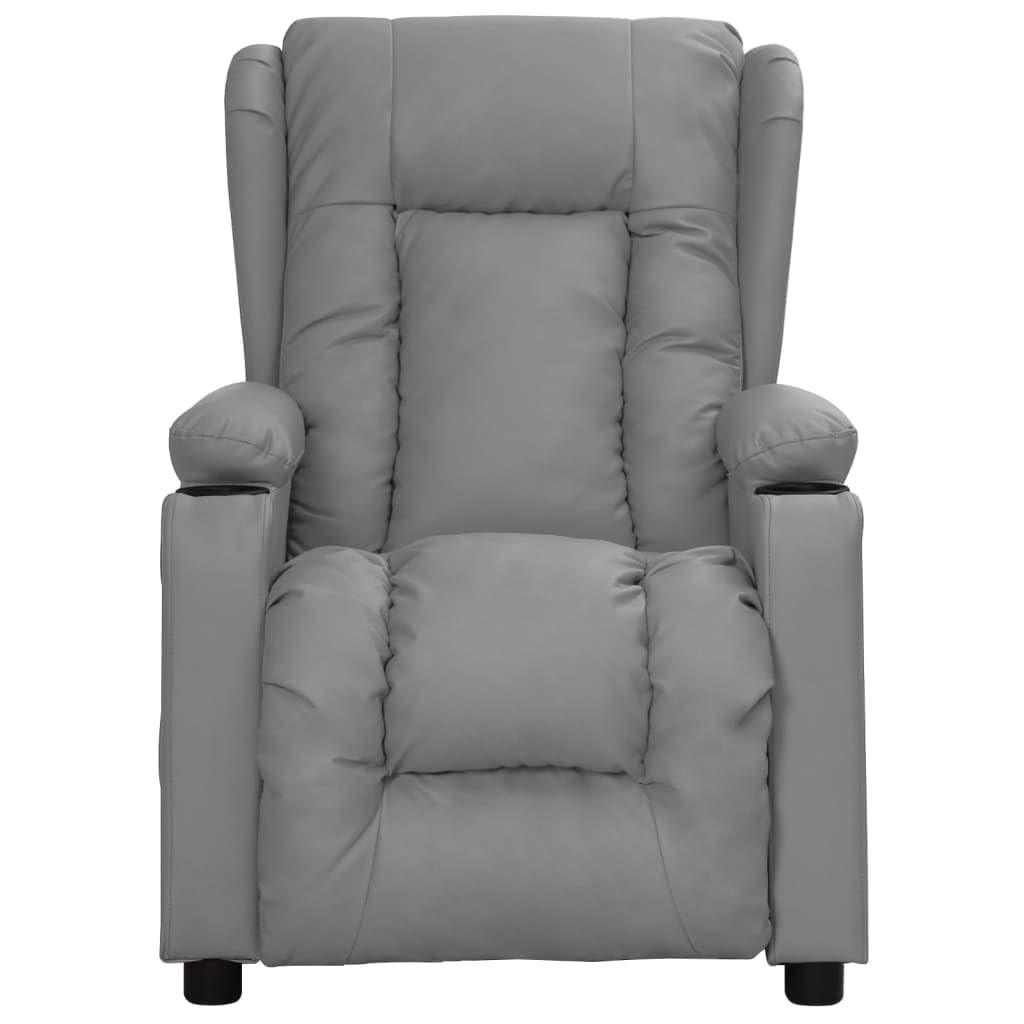 Sillón relax de piel sintética gris con función reclinable | Sillón de TV manual para sala de estar con 3 posiciones ajustables y portavasos integrados para noches de cine en casa.