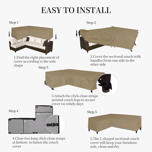 Image of Easy-Going Patio L-Shaped Sectional Sofa Cover, 85 inchX110 inch Waterproof Heavy Duty Outdoor Garden Furniture Cover (Left Facing, Camel)