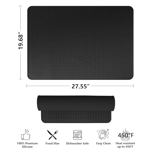 Silicone Top Cover for Electric Stove - Mat for Glass Top, Glass Cooktop Protector, XL Dish Drying Mats For Kitchen, Electric Oven Covers (Black,28 x 20)