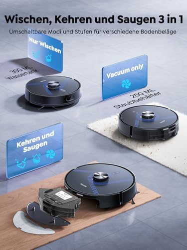 Bild 4 - Vyzzle Saugroboter mit Wischfunktion 5500 Pa, Saugroboter mit Absaugstation 3.5L, Staubsauger Roboter für Tierhaare Teppich Böden, APP Steuerung, Alexa & Google Assistant Sprachsteuerung