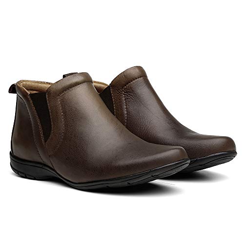 Bota Feminina Coturno Cano Curto Em Couro Confort Cor:Marrom;Tamanho:36