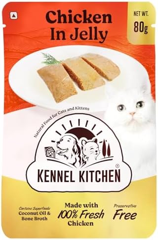 Kennel Kitchen Grain Free Wet Cat Food for Adults and Kittens, Chicken in Jelly, 24 Pouches (24 x 80 GMS)