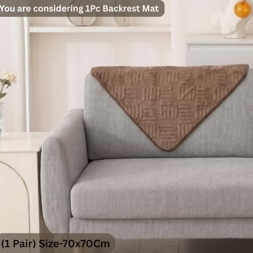 Image of HOMETHREADS Innovative Premium Velvet Sofa Cover Mat with PVC Backing for Non-Slip Comfort (L Brown, 1Pc Backrest | 70x70cm)