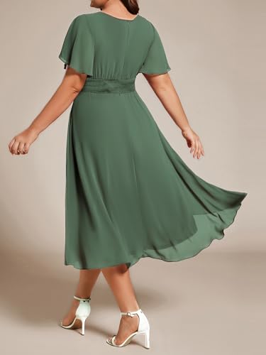 Image of Ever-Pretty Women's Plus Size Formal Wedding Guest Dresses for Curvy Women A Line Chiffon Midi High Low Cocktail Dress
