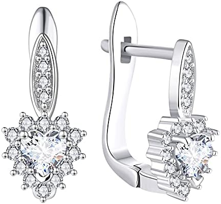 JO WISDOM Women Earrings,925 Sterling Silver 3A Cubic Zironia Heart Hoop Earrings with Heart Cut September Birthstone Sapphire Color
