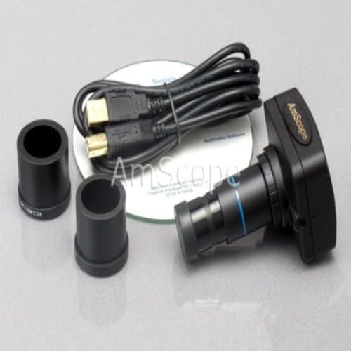 Image of AmScope T360B-10M Digital Trinocular Compound Microscope, 40X-2000X Magnification, WF10x and WF20x Eyepieces, Brightfield, LED Illumination, Abbe Condenser, Double-Layer Mechanical Stage, Includes 10MP Camera with Reduction Lens and Software