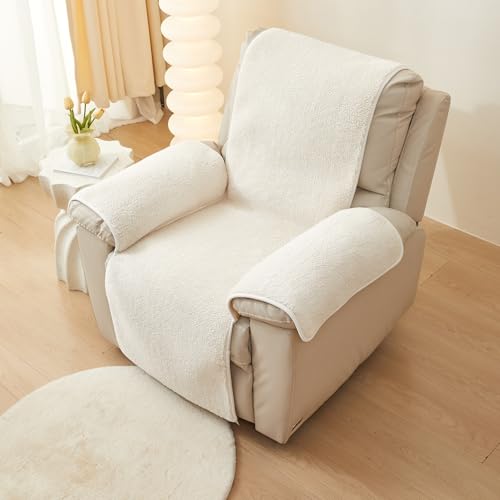 Image of ELEFOCUS Plush Sherpa Fleece Recliner Chair Cover，Soft Warm Sofa Slipcover,Washable for Reclining Sofa,Furniture Protector Non Slip (Cream, 30 inch)