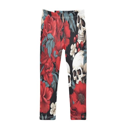 Toddler Girls Leggings Printed Yoga Pants Leggings Skeleton Red Flower for Kids