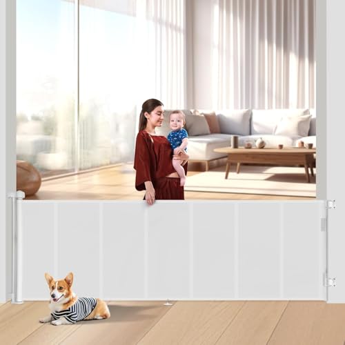 Image of Miumoon 100 inch Retractable Baby Gates 34 inch Tall, Retractable Gate with Reinforced Strip Design to Prevent Crawling Through, 8 FT Extra Wide Retractable Dog Gate for Indoor/Outdoor