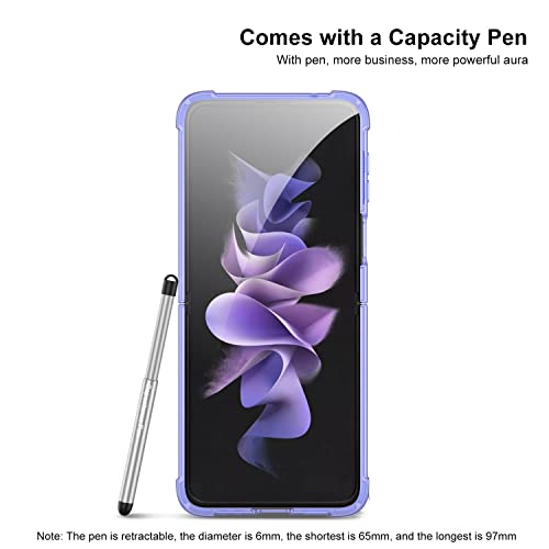 Image of Midkart Anti-Shatter Ring Holder Cover with Retractable Pen and Pen Holder Compatible with Samsung Galaxy Z Flip 3 Soft Sides with Anti-Yellowing PC Airbag Corners Case, Transparent & Semi-Purple
