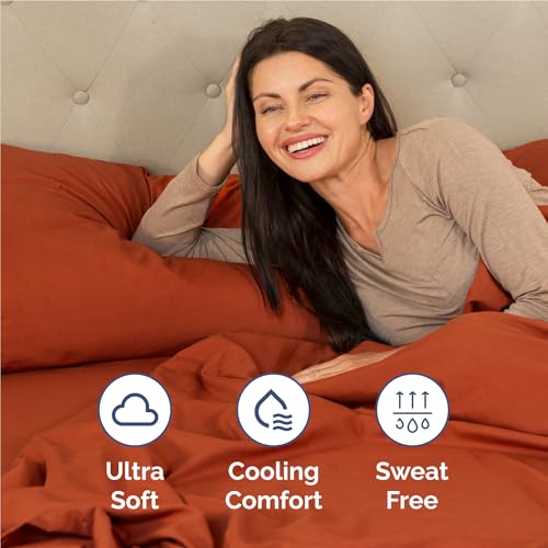 Image of Full 6 Piece Bed Sheet Set - Soft, Breathable & Cooling Sheets - Terracotta | Ultra-Soft Hotel Luxury Bedding Set with 8-16 Inch Deep Pockets, 1 Flat & 1 Fitted Sheet & 4 Pillowcases, Wrinkle & Fade Free