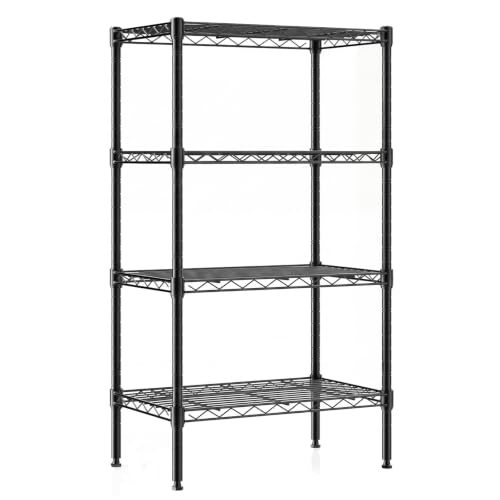 Image of DUMOS 4-Tier Metal Wire Storage Shelves, Adjustable Standing Storage Rack Shelf, Heavy Duty Steel Shelving Unit Organizers for Kitchen Bathroom Pantry Garage, 23.3 inch Wx13.4 Dx47 H, Black
