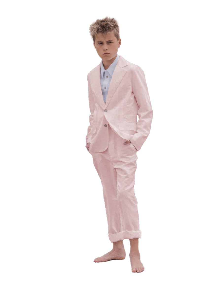 Jungen 2-teiliger Anzug aus Leinen mit Jacke und Hose für Kleinkinder, Smoking, Set für Teenager, Jungen, Kinder, Hochzeit, Strand, Sommer