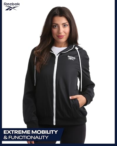 Reebok Womens Windbreaker Jacket - Water Resistant Polar Fleece Windbreaker Jacket for Women with Hood & Cinch Waist Toggles