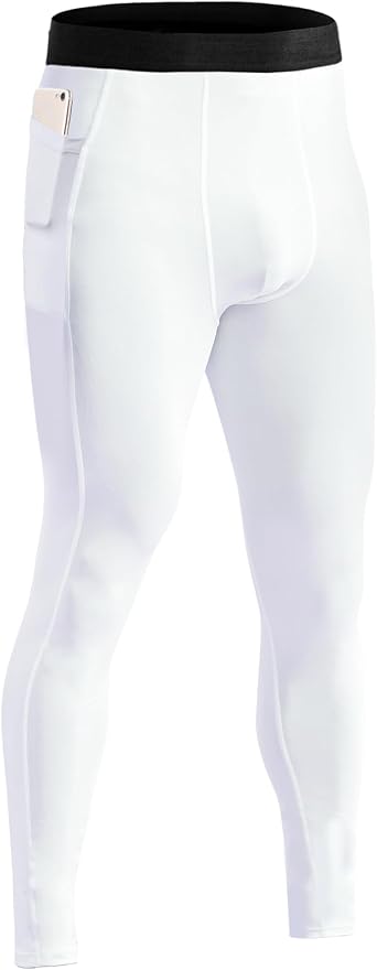 Mens Compression Pants with Pocket, Athletic Tight Running Leggings Workout Base Layer Bottoms Thermal Underpant