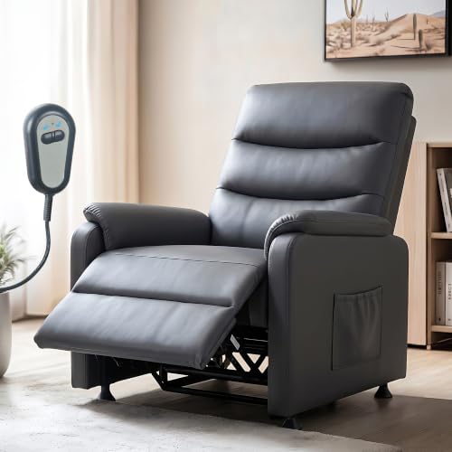 Image of DROGO Serenza Electric Motorised Recliner Sofa Chair 1 Seater for Home with Remote Control, Premium PU, Side Pocket, Padded Body, Cushion Armrest & Sturdy Footrest, 1Yr Warranty (Dark Grey)