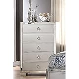 Mirrored 5 Drawers Chest, Modern Solid Wood Accent Storage Cabinet with Silver Finish and Handles, 4