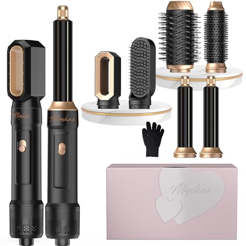 Pro Airbrush 6 in 1 Hair Styler 6 in 1 1000w Magic Styler New Upgrade 60000rpm Hair Dryer Brush L&R Airflow Hair Curler Curl Straighten Wavy Smooth Multi-Styler Gifts Set 3 Temps Setting