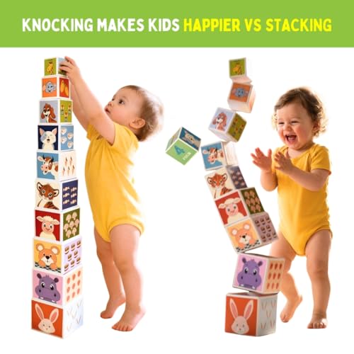 Image of PepPlay Stacking & Nesting Cubes for Toddlers 1-3 Years 10 Sturdy Blocks that Teach Numbers, Animals, Shapes & Counting Taller Than Your Toddler Montessori Learning Toy Birthday Gift for Boys & Girls