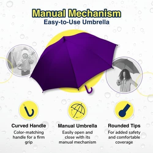 The Weather Station Children's Rain Umbrella, Manual Metal Folding Stick Umbrella, Windproof, Lightweight, Full Coverage Arc - Image 3