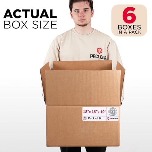 Image of Large Moving Cardboard Boxes 18 inchL x 18 inchW x 10 inchH (Pack of 6) - USA-Made Packing Boxes for Moving, Shipping, or Storage - USPS, UPS, FedEx Approved - Professional Packing Supplies