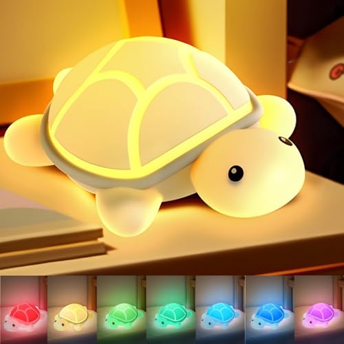 Turtle Night Light for Kids, 7 Color Changing & Touch Control, Rechargeable USB Silicone Squishy LED Lamp for Breastfeeding, Baby Toddler Sleep, Nursery Kids Bedside, Ideal Gift for Boys Girls