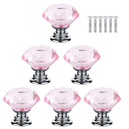 BOZONLI Bouton de Meuble Poignée Rose Cristal Diament, Bouton de Porte Meuble Tiroir Placard avec Vis pour Accueil Bureau Coffre Armoire Tiroir (30mm,6pcs)